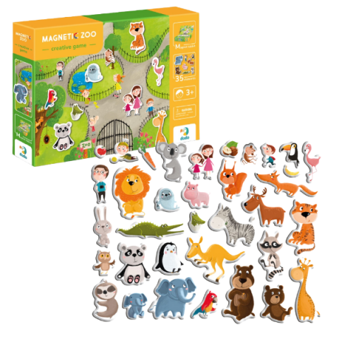3-6 ani - Joc magnetic  "Zoo", 1 tablă magnetică, 35 elem.