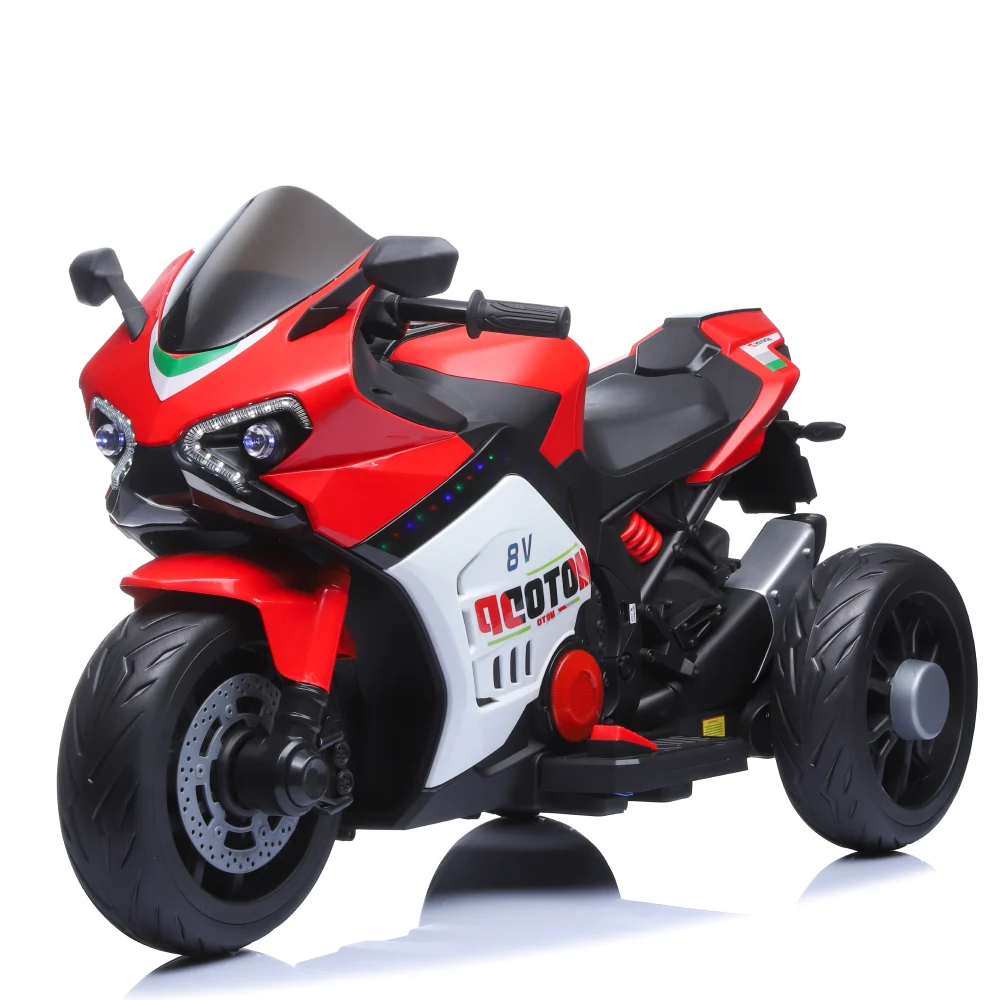 Vehicule electrice pentru copii - Motocicletă electrică pentru copii cu parbriz iluminat LED, roșie (45675)
