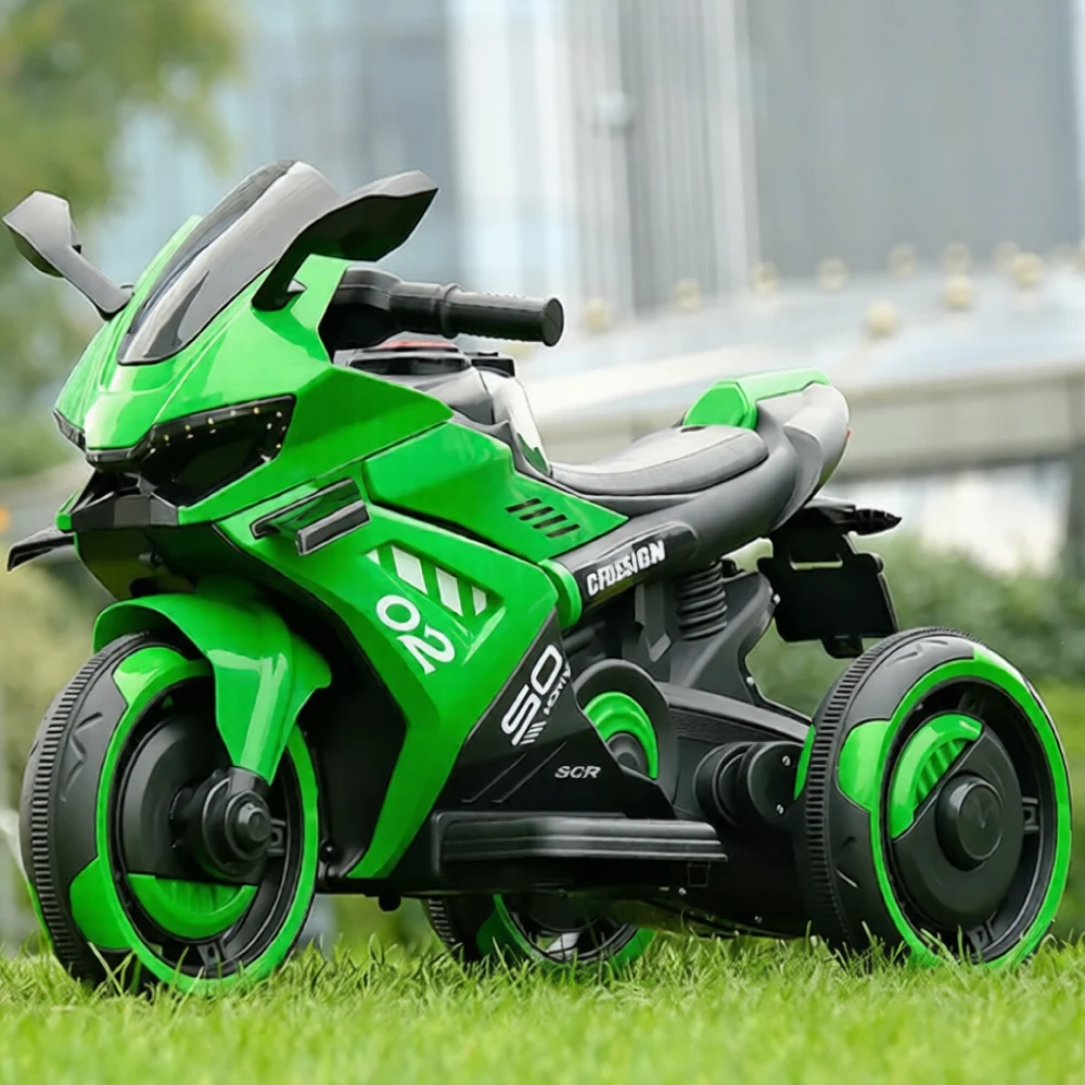 Motocicletă electrică pentru copii cu telecomandă, verde (RTW8) [2]
