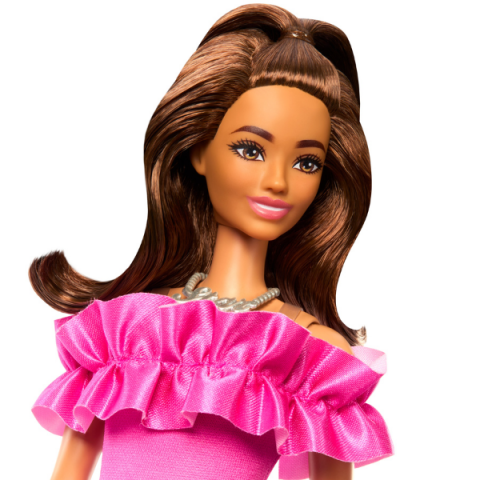 Păpușa Barbie "Fashionista cu părul ondulat șaten și o rochie roz" [9]