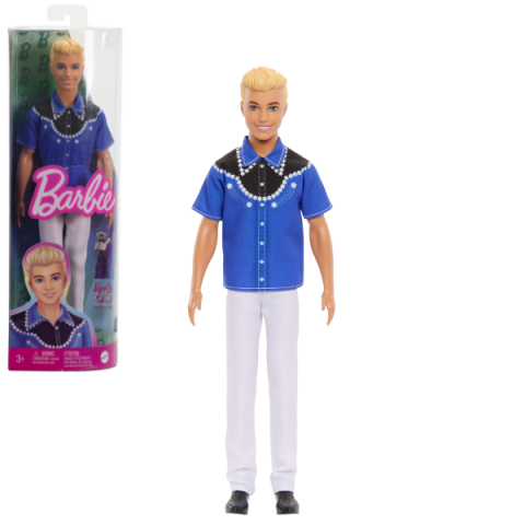 Păpușe Barbie - Păpușa Ken "Fashionist în cămașă cu un design albastru și negru"