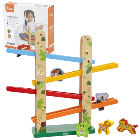 Toate Produsele - Pistă lemn cu tobogan și animăluțe "Jungla"