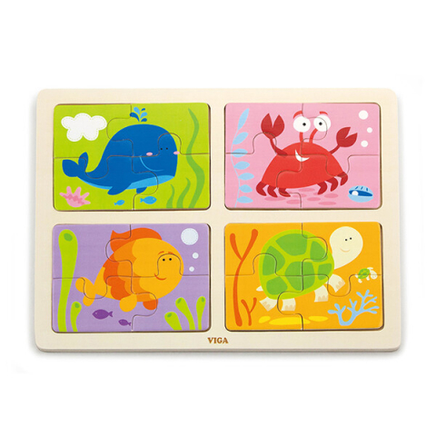 Puzzle - Puzzle din lemn 4 în 1 "Locuitorii mării"