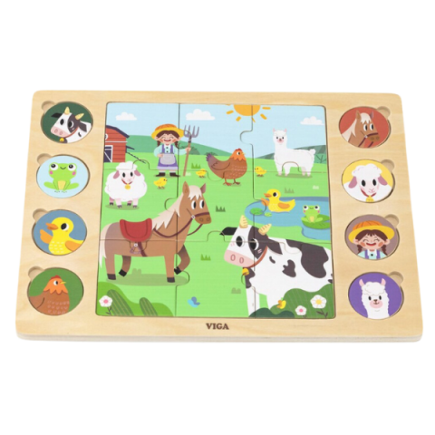 Puzzle - Puzzle din lemn "Animale de fermă" 17 elem.