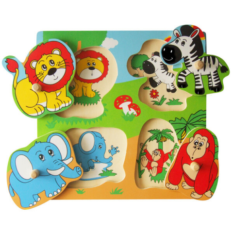 Puzzle - Puzzle din lemn cu buton „Animale sălbatice”