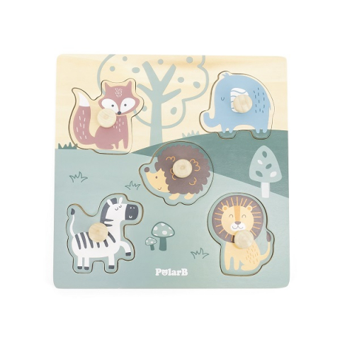 Toate Produsele - Puzzle din lemn cu buton „Animale sălbatice" 5 elem.