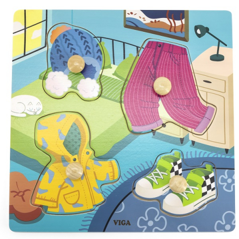 Puzzle - Puzzle din lemn cu buton „Haine"
