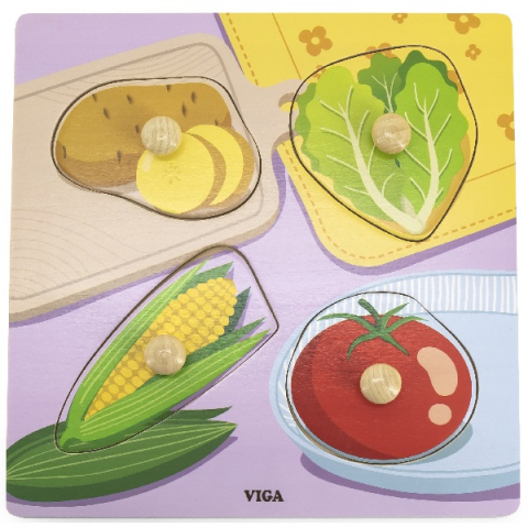 Puzzle - Puzzle din lemn cu buton „Legume"