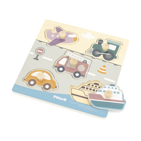 Puzzle din lemn cu buton „Mijloace de transport" 5 elem. [1]