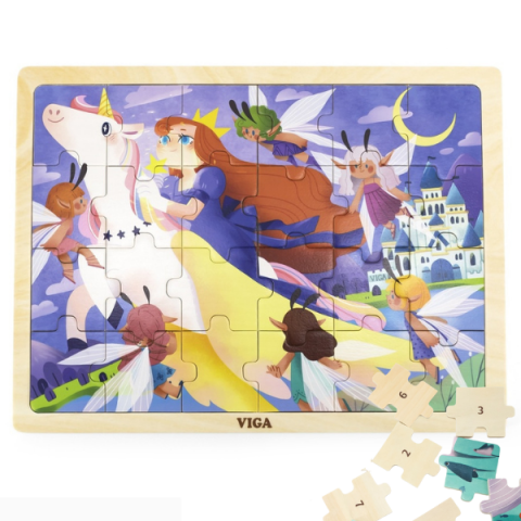 Puzzle - Puzzle din lemn "Zburând pe unicorn", 24 elem.