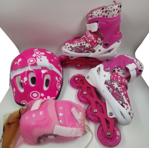 Set Role pentru Copii "Pink Galaxy" - Cască și Protecții Incluse( Roți cu lumini ) 39-42 [1]