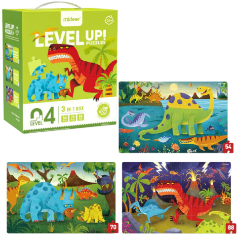 Puzzle - Seria de puzzle-uri „Era dinozaurilor”, 3 în 1, nivelul 4