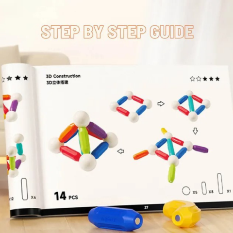 Set de construcție magnetic „Cilindri în culori de curcubeu”, 100 buc. [18]
