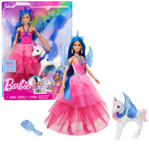 Păpușe - Set de joacă de colecție "Barbie cu Unicorn", cu accesorii