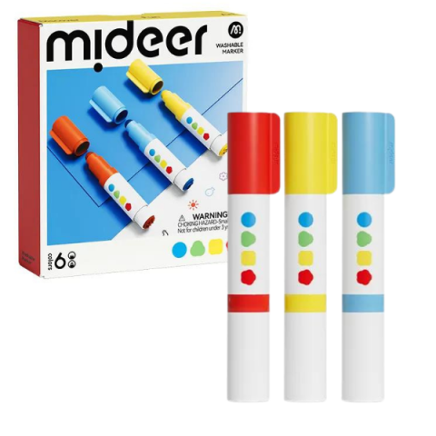 Toate Produsele - Set de markere lavabile cu vârf rotund și ștampilă, 6 culori