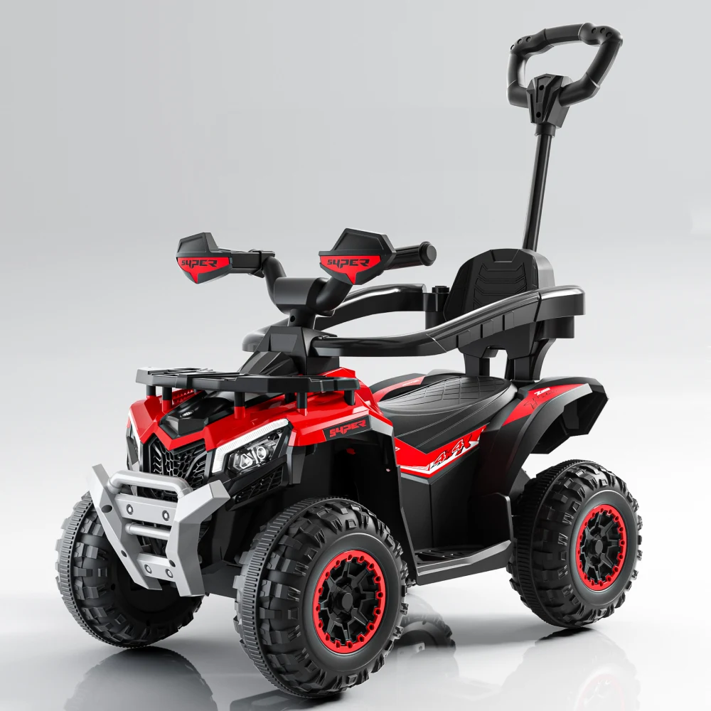Tolocar ATV pentru copii, cu mâner parental, muzică și lumini, design modern, roșu (829479) [1]