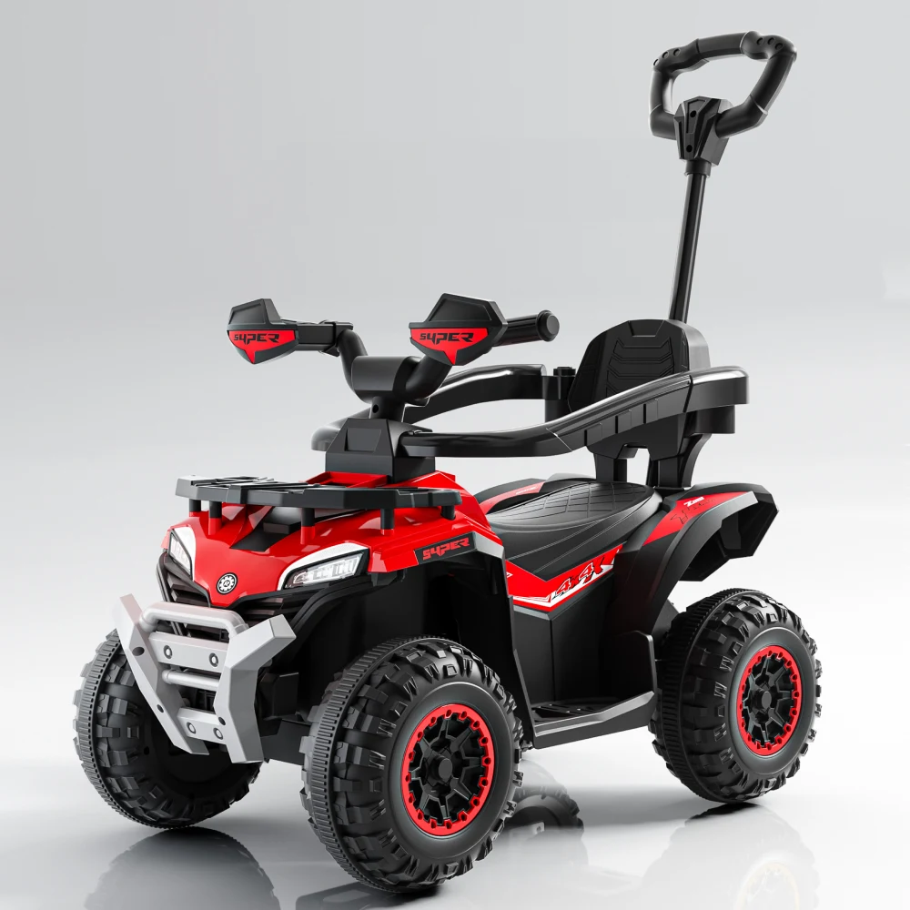 Tolocar ATV pentru copii cu mâner parental, muzică și lumini, design off-road, roșu (394087) [1]