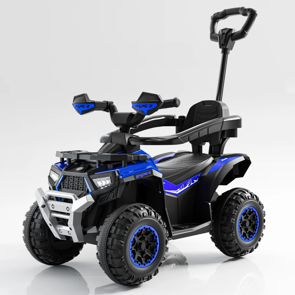 Tolocar ATV pentru copii, cu mâner parental, muzică și lumini, design sport, albastru (605723) [1]