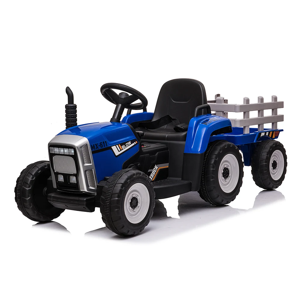 Tractoare electrice pentru copii - Tractor electric pentru copii cu remorcă, albastru (MX611/3)