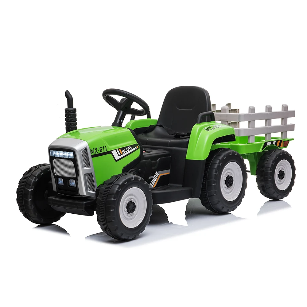 Tractoare electrice pentru copii - Tractor electric pentru copii cu remorcă, verde (MX611/2)