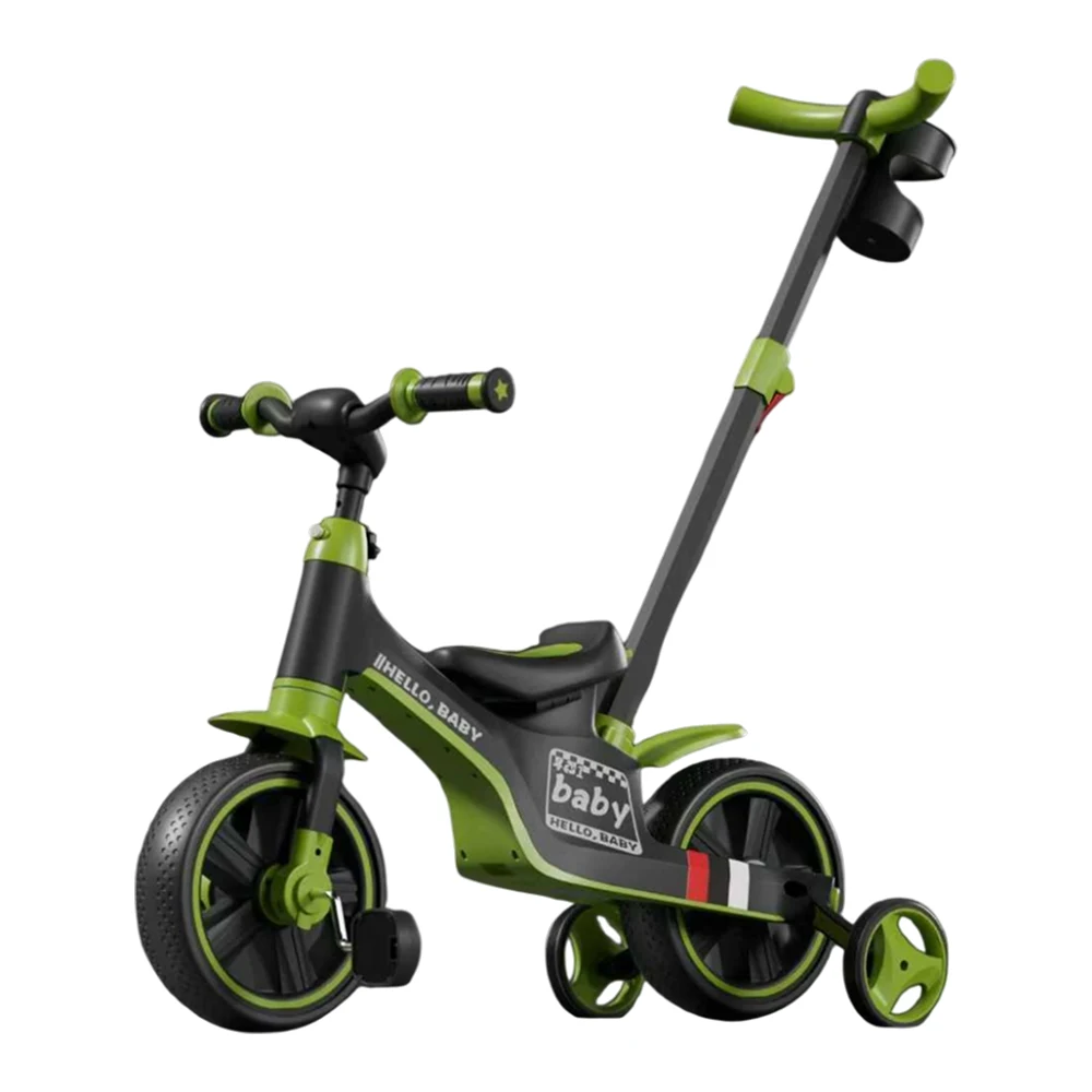 Triciclete pentru copii - Tricicletă 4 în 1 pentru copii, cu mâner parental, muzică și lumini, verde (58367)