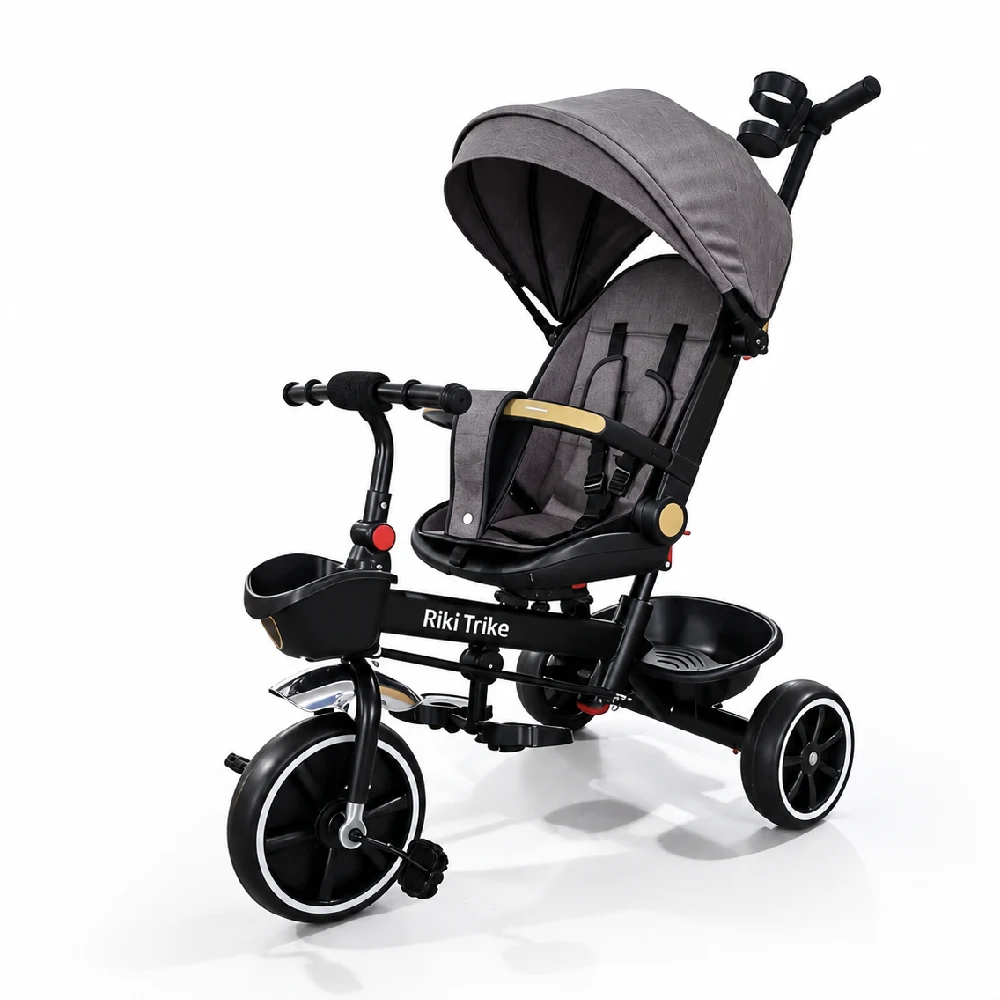 Triciclete pentru copii - Tricicletă pentru copii cu roți EVA și scaun rotativ 360°, gri (64699)