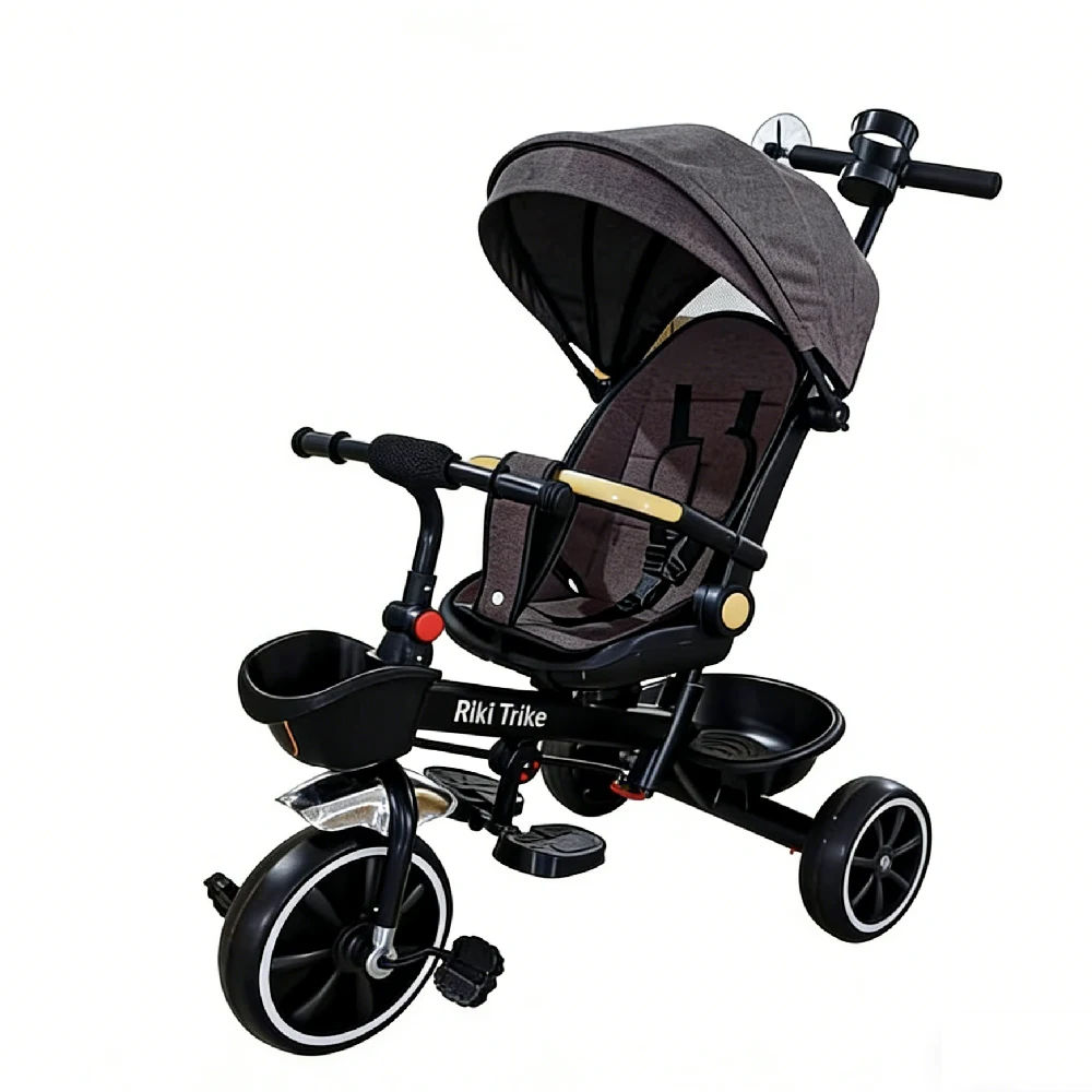 Triciclete pentru copii - Tricicletă pentru copii cu roți EVA și scaun rotativ 360°, maro (64705)