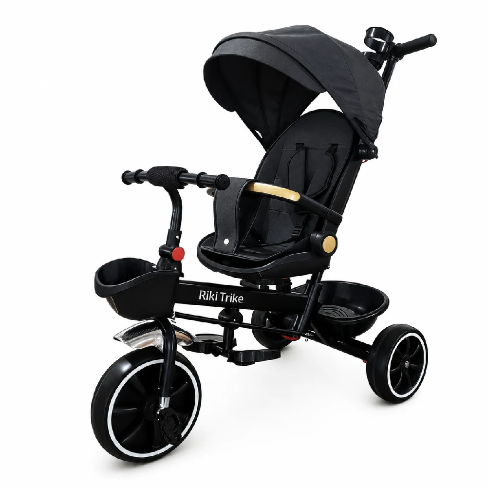 Triciclete pentru copii - Tricicletă pentru copii cu roți EVA și scaun rotativ 360°, negru (64675)