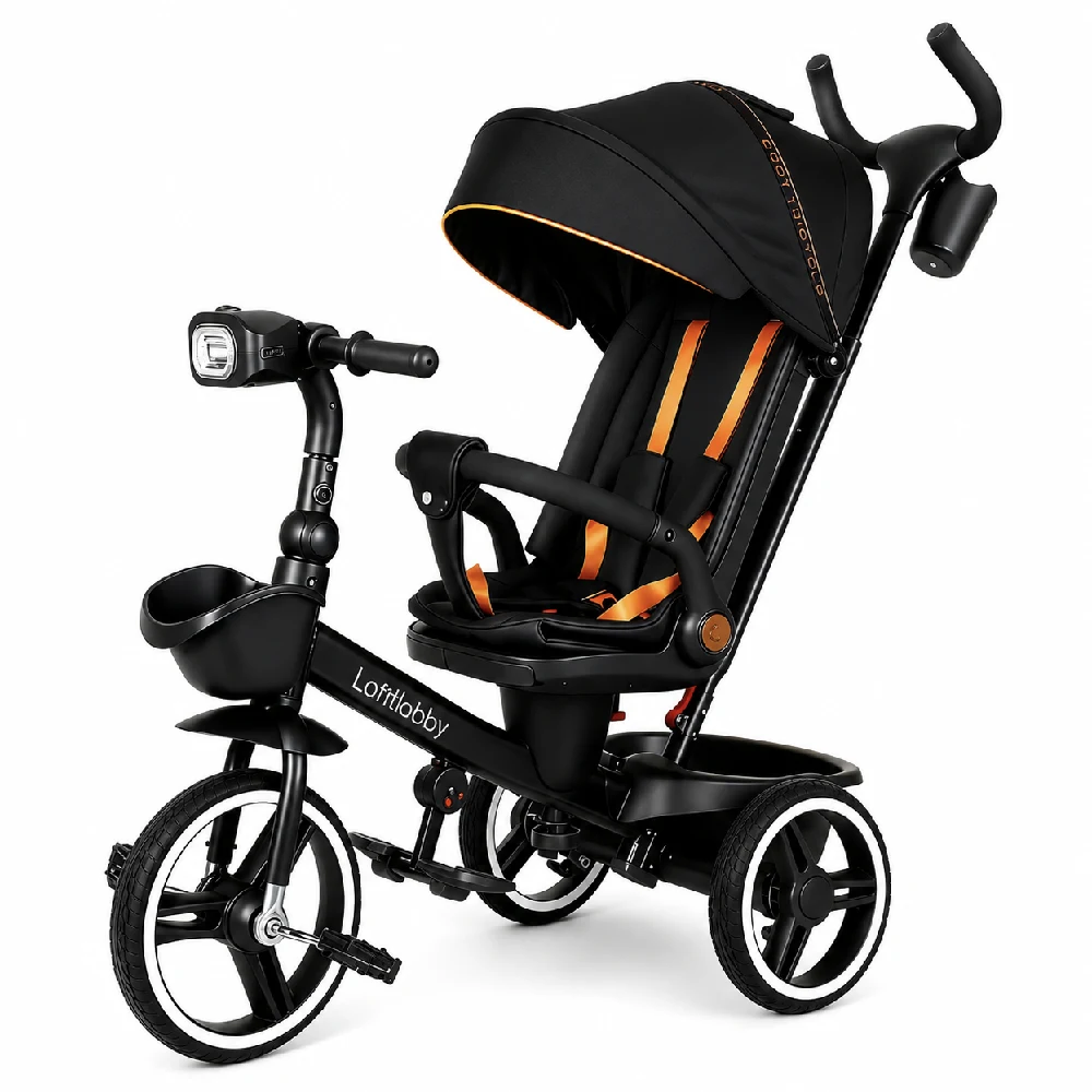 Triciclete pentru copii - Tricicletă pentru copii cu scaun rotativ 360°, negru (64637)