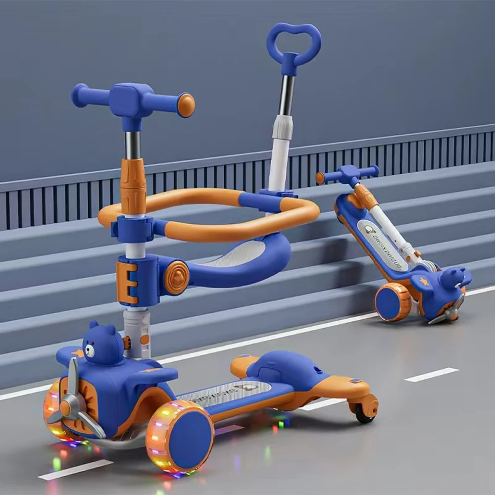 Trotinetă pentru copii 6 în 1 cu scaun, mâner parental, roți luminoase și muzică, albastru, RTM Scooter (64473) [2]