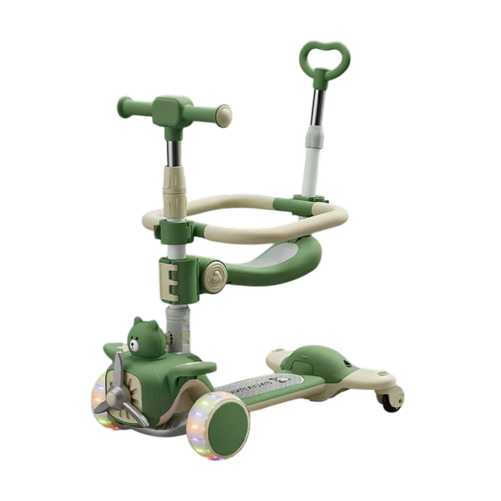 Trotinete cu 3 roți - Trotinetă pentru copii 6 în 1 cu scaun, mâner parental, roți luminoase și muzică, verde, RTM Scooter (93157)