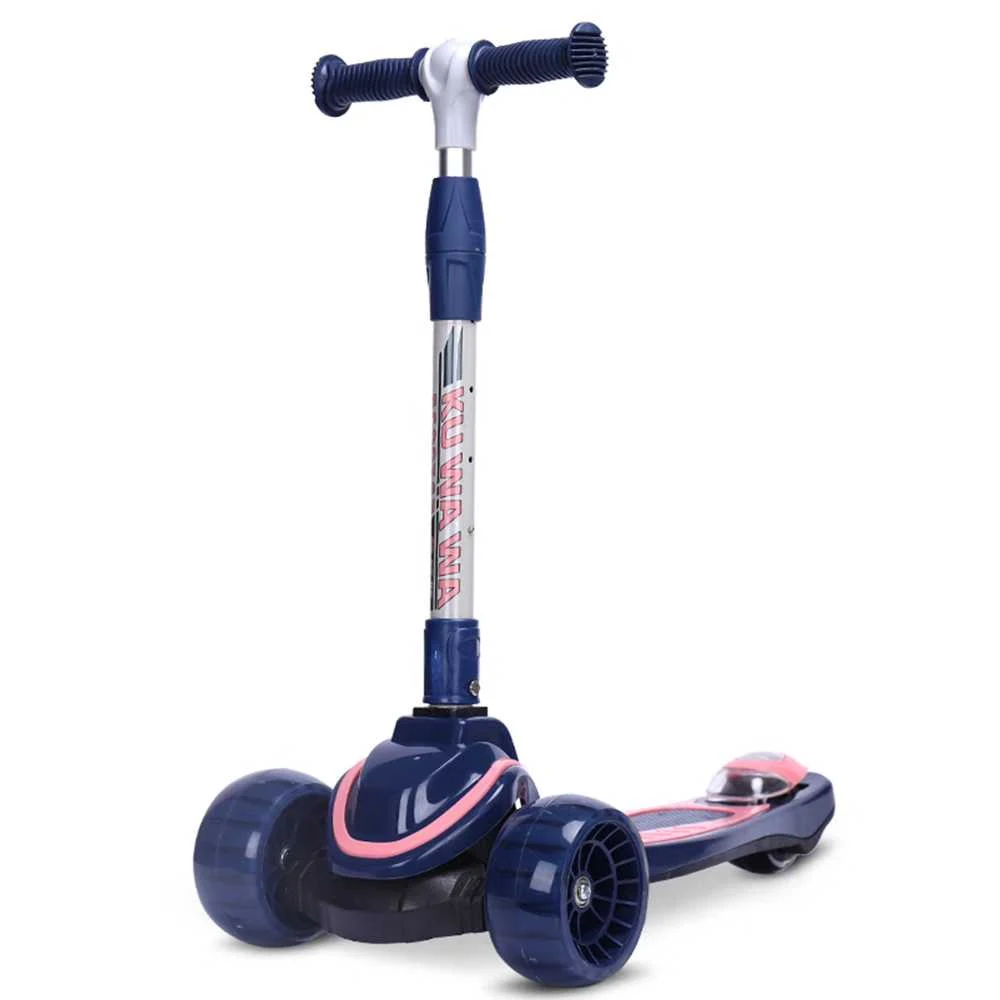Trotinete pentru copii - Trotinetă pentru copii cu 3 roți luminoase, ghidon reglabil pe înălțime, albastru închis, RTM Scooter (36063)