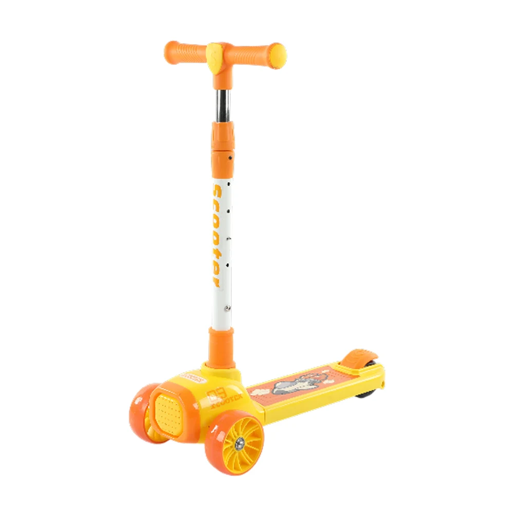 Trotinete pentru copii - Trotinetă pentru copii cu 3 roți luminoase, platformă cu lumini și muzică, galben, RTM Scooter (88948)
