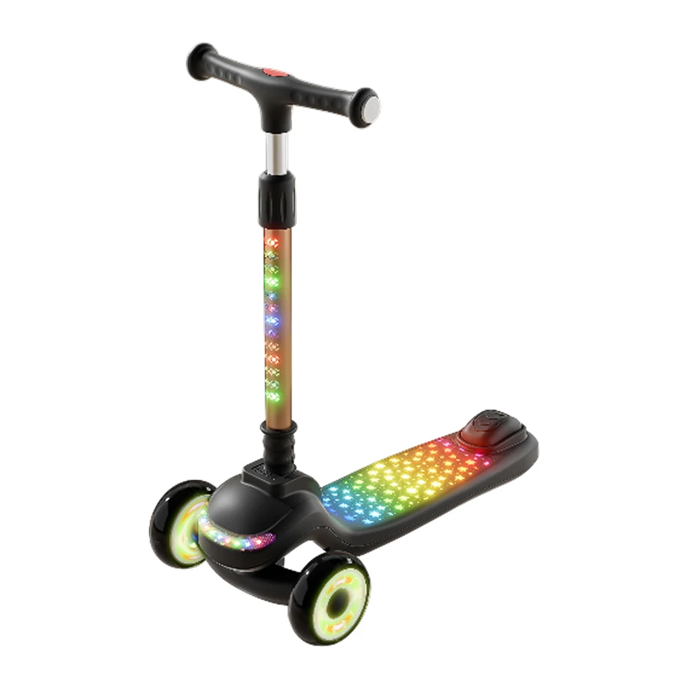 Trotinete pentru copii - Trotinetă pentru copii cu 3 roți luminoase, platformă cu muzică și lumini, ghidon cu lumini, negru, RTM Scooter (40465)
