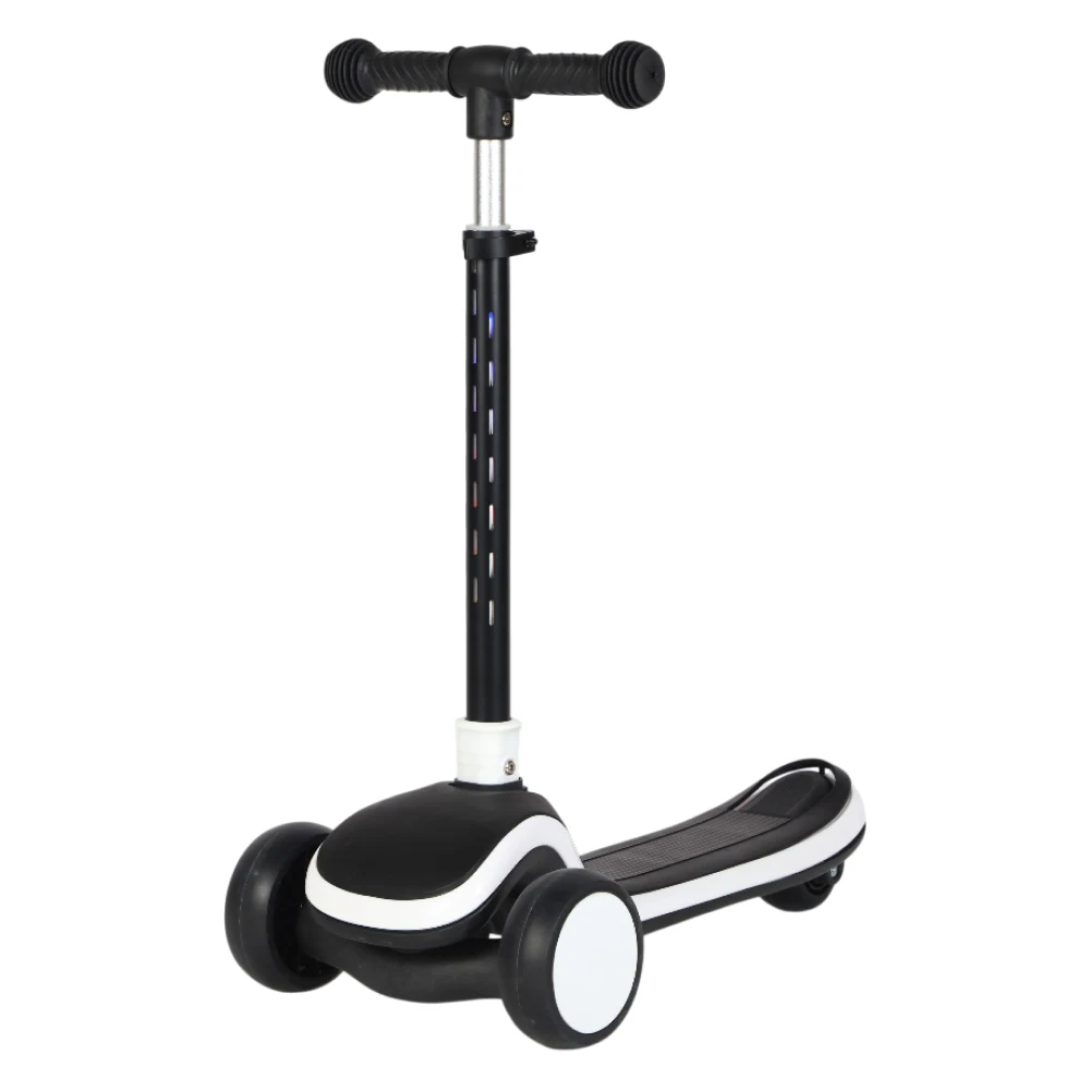 Trotinete pentru copii - Trotinetă pentru copii cu 3 roți luminoase, platformă cu muzică și lumini, ghidon cu lumini, negru, RTM Scooter (53250)