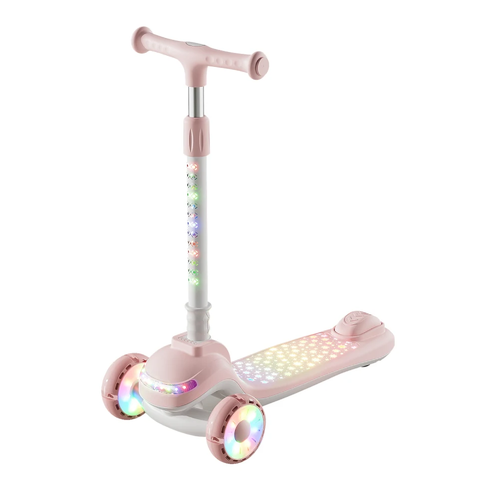 Trotinete cu 3 roți - Trotinetă pentru copii cu 3 roți luminoase, platformă cu muzică și lumini, ghidon cu lumini, roz, RTM Scooter (40656)