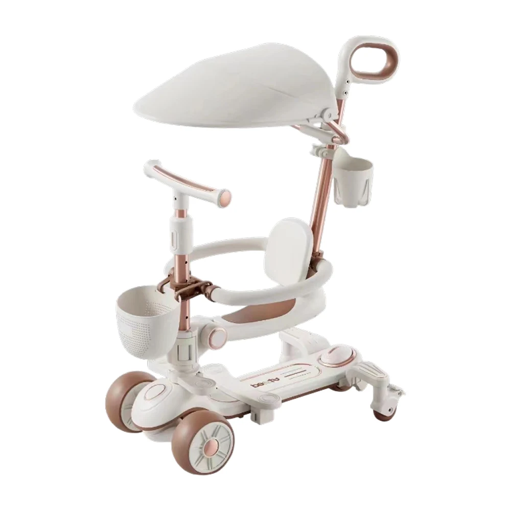 Trotinete cu 3 roți - Trotinetă pentru copii cu scaun, parasolar și mâner parental, transformabilă, roți luminoase, muzică și lumini, alb, RTM Scooter (79267)