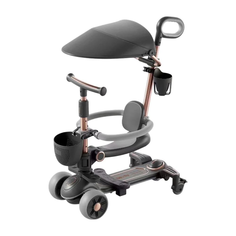 Trotinete cu 3 roți - Trotinetă pentru copii cu scaun, parasolar și mâner parental, transformabilă, roți luminoase, muzică și lumini, negru, RTM Scooter (76129)