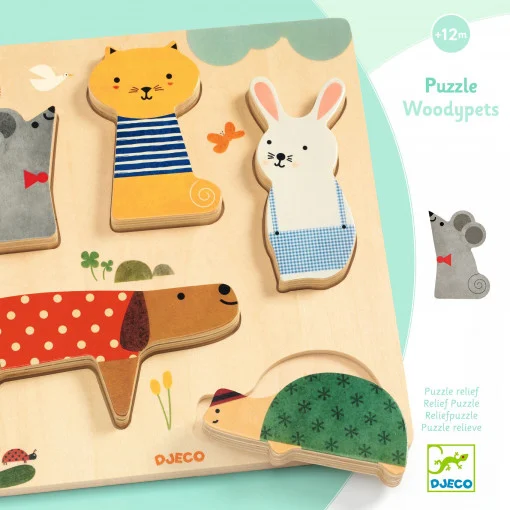 Puzzle din lemn Animale de companie, Djeco [2]