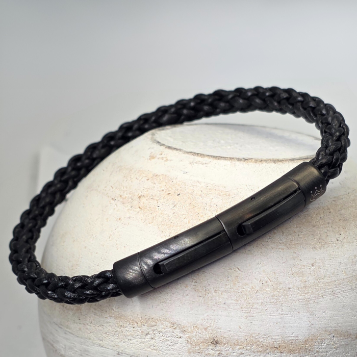 Bratara impletita din piele Discret Noir [3]