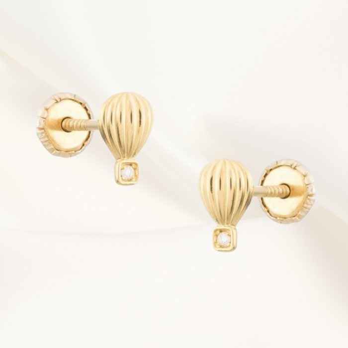 Cercei ,,Diamond Air Baloons" cu Diamante, Aur14K, inchidere cu protectie, Marime Mica, bebelusi si fetite, 0-5 ani [1]