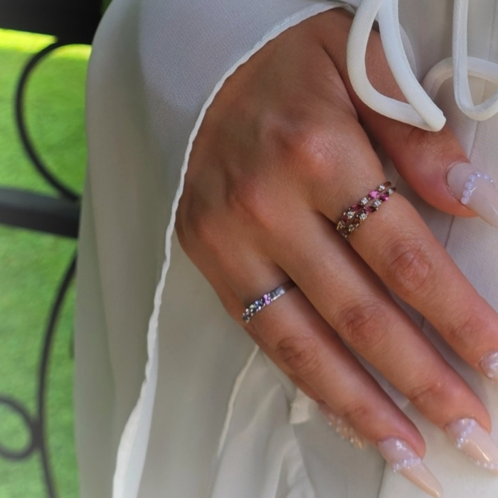 Inel Princess din Aur galben 14K cu Diamante si Pietre Semipretioase [3]