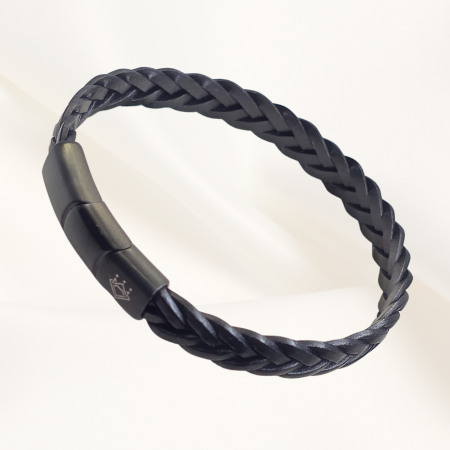 Cadouri - Bratara impletita din piele Noir Signature