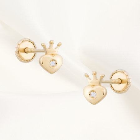Cercei ,,Baby Princess" cu Diamante, Aur 14K, inchidere cu protectie, Marime Mica, Bebelusi si fetite, 0-5 Ani