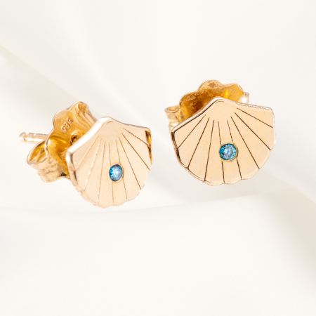 Cadouri fetite - Cercei ,,Blue Diamond Treasure", Aur galben 14K, cu Diamante albastre