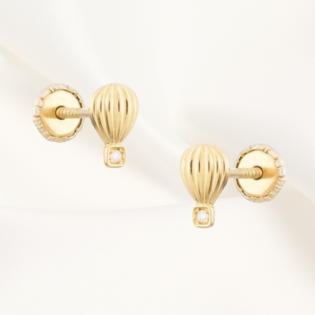 Cercei ,,Diamond Air Baloons" cu Diamante, Aur14K, inchidere cu protectie, Marime Mica, bebelusi si fetite, 0-5 ani