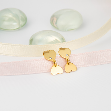 Cercei ,,Diamond Twin Hearts'' Aur galben 14K cu Diamante [1]