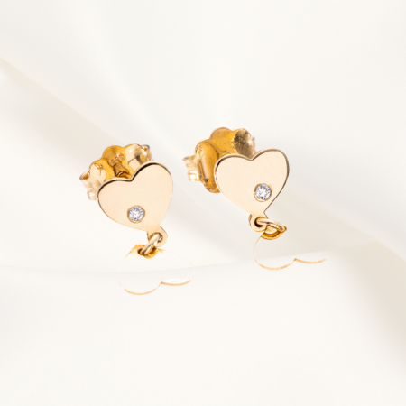 Cercei ,,Diamond Twin Hearts'' Aur galben 14K cu Diamante
