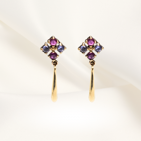 Cercei ,,Princess Tears'' Aur Roz 14K cu Safire Roz si Tanzanite