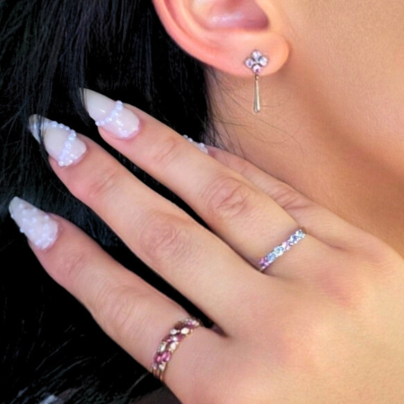 Inel Bliss Duet din Aur Alb 14 K, cu Acvamarin si Safire Roz [1]